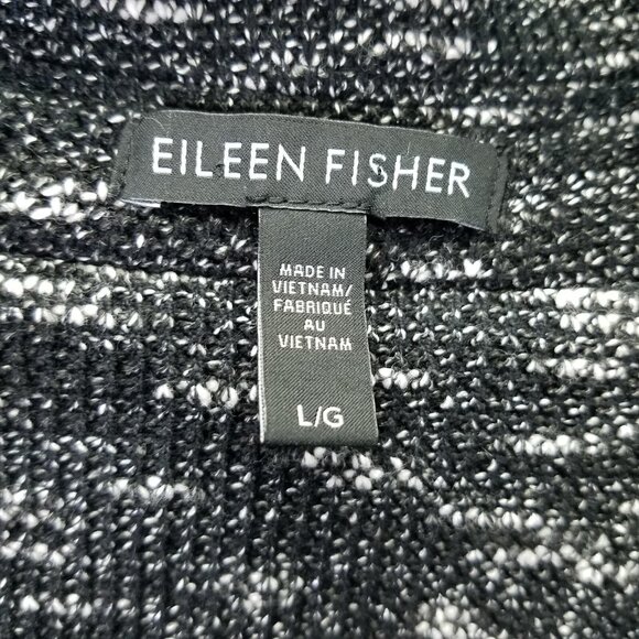Eileen Fisher Tweedy Blazer Women L Black Fleck Notch Collar Organic Cotton Knit - Picture 3 of 16